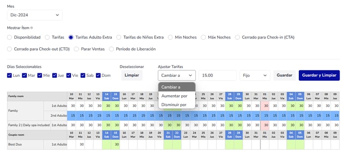 Actualizando el Precio Basado en la Ocupación en la extranet 2