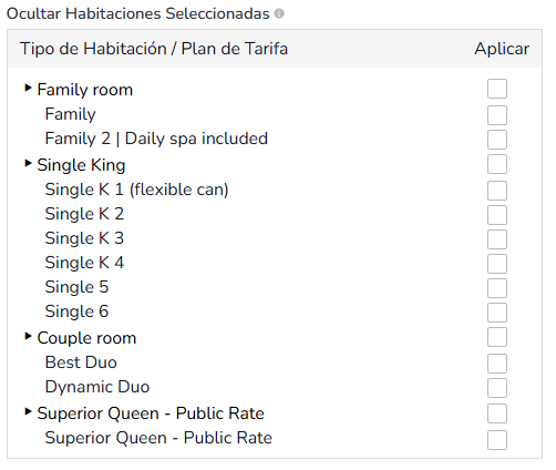 Cómo ocultar tipos de habitaciones