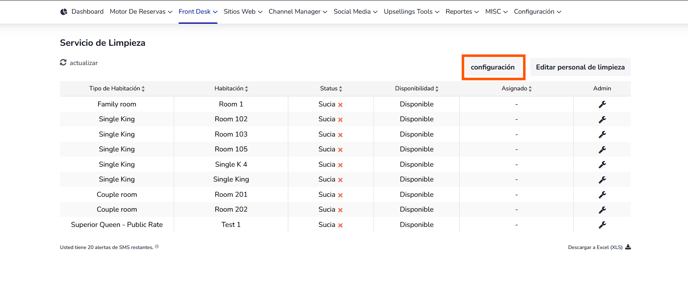 Configuración de limpieza y estado de las habitaciones 2