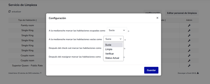 Configuración de limpieza y estado de las habitaciones 3